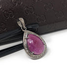 Pink Sapphire Diamond Pendant, Sterling Silver Gemstone Pendant, Pave Diamond Pendant, Natural Sapphire Gemstone Jewelry, Gifts for Her