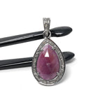 Pink Sapphire Gemstone Pendant, Silver Pave Diamond Pendant, September Birthstone, Heart Chakra Spiritual Healing Crystal Jewelry Gifts