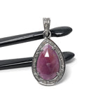 Pink Sapphire Gemstone Pendant, Silver Pave Diamond Pendant, September Birthstone, Heart Chakra Spiritual Healing Crystal Jewelry Gifts