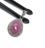 Sterling Silver Pink Sapphire Diamond Pendant, Gemstone Pendant, Pave Diamond Pendant, Natural Sapphire Gemstone Jewelry, Gifts for Her