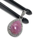 Sterling Silver Pink Sapphire Diamond Pendant, Gemstone Pendant, Pave Diamond Pendant, Natural Sapphire Gemstone Jewelry, Gifts for Her