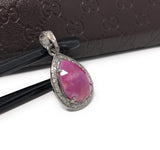 Sterling Silver Pink Sapphire Diamond Pendant, Gemstone Pendant, Pave Diamond Pendant, Natural Sapphire Gemstone Jewelry, Gifts for Her