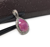 Sterling Silver Pink Sapphire Diamond Pendant, Gemstone Pendant, Pave Diamond Pendant, Natural Sapphire Gemstone Jewelry, Gifts for Her