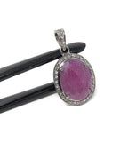 Pink Sapphire Gemstone Pendant, Silver Diamond Pendant, Heart Chakra September Birthstone Jewelry, Spiritual Healing Crystal Jewelry Gifts