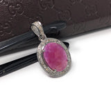 Pink Sapphire Pendant, Pave Diamond Gemstone Jewelry, Heart Chakra Spiritual Healing Crystal Jewelry, September Birthstone Jewelry Gifts