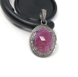 Pink Sapphire Pendant, Pave Diamond Gemstone Jewelry, Heart Chakra Spiritual Healing Crystal Jewelry, September Birthstone Jewelry Gifts