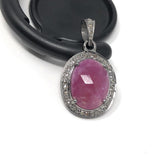 Pink Sapphire Pendant, Pave Diamond Gemstone Jewelry, Heart Chakra Spiritual Healing Crystal Jewelry, September Birthstone Jewelry Gifts