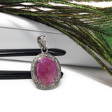 Pink Sapphire Pendant, Pave Diamond Gemstone Jewelry, Heart Chakra Spiritual Healing Crystal Jewelry, September Birthstone Jewelry Gifts