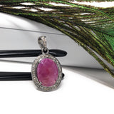 Pink Sapphire Pendant, Pave Diamond Gemstone Jewelry, Heart Chakra Spiritual Healing Crystal Jewelry, September Birthstone Jewelry Gifts