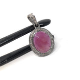 Pink Sapphire Pendant, Pave Diamond Gemstone Jewelry, Heart Chakra Spiritual Healing Crystal Jewelry, September Birthstone Jewelry Gifts