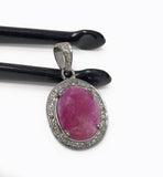 Pink Sapphire Pendant, Pave Diamond Gemstone Jewelry, Heart Chakra Spiritual Healing Crystal Jewelry, September Birthstone Jewelry Gifts