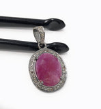 Pink Sapphire Pendant, Pave Diamond Gemstone Jewelry, Heart Chakra Spiritual Healing Crystal Jewelry, September Birthstone Jewelry Gifts
