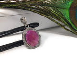 Pink Sapphire Pendant, Pave Diamond Gemstone Jewelry, Heart Chakra Spiritual Healing Crystal Jewelry, September Birthstone Jewelry Gifts