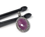 Pink Sapphire Gemstone Pendant, Sterling Silver Pave Diamond Pendant, Spiritual Healing Crystal Jewelry, Heart Chakra Jewelry Gifts for Her