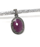 Pink Sapphire Gemstone Pendant, Sterling Silver Pave Diamond Pendant, Spiritual Healing Crystal Jewelry, Heart Chakra Jewelry Gifts for Her