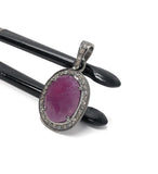 Pink Sapphire Gemstone Pendant, Sterling Silver Pave Diamond Pendant, Spiritual Healing Crystal Jewelry, Heart Chakra Jewelry Gifts for Her