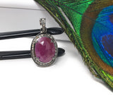 Pink Sapphire Healing Crystal Gemstone Pendant, Spiritual Jewelry, Pave Diamond Pendant, September Birthstone Heart Chakra Jewelry Gifts