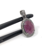 Pink Sapphire Healing Crystal Gemstone Pendant, Spiritual Jewelry, Pave Diamond Pendant, September Birthstone Heart Chakra Jewelry Gifts