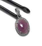 Pink Sapphire Healing Crystal Gemstone Pendant, Spiritual Jewelry, Pave Diamond Pendant, September Birthstone Heart Chakra Jewelry Gifts