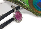 Pink Sapphire Healing Crystal Gemstone Pendant, Spiritual Jewelry, Pave Diamond Pendant, September Birthstone Heart Chakra Jewelry Gifts