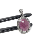 Pink Sapphire Healing Crystal Gemstone Pendant, Spiritual Jewelry, Pave Diamond Pendant, September Birthstone Heart Chakra Jewelry Gifts