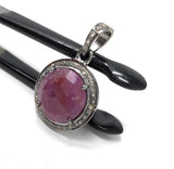 Sterling Silver Pink Sapphire Diamond Pendant, Gemstone Pendant, Pave Diamond Pendant, Natural Sapphire Gemstone Jewelry, Gifts for Her
