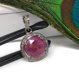 Sterling Silver Pink Sapphire Diamond Pendant, Gemstone Pendant, Pave Diamond Pendant, Natural Sapphire Gemstone Jewelry, Gifts for Her
