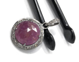 Sterling Silver Pink Sapphire Diamond Pendant, Gemstone Pendant, Pave Diamond Pendant, Natural Sapphire Gemstone Jewelry, Gifts for Her