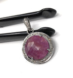 Sterling Silver Pink Sapphire Diamond Pendant, Gemstone Pendant, Pave Diamond Pendant, Natural Sapphire Gemstone Jewelry, Gifts for Her