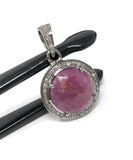 Sterling Silver Pink Sapphire Diamond Pendant, Gemstone Pendant, Pave Diamond Pendant, Natural Sapphire Gemstone Jewelry, Gifts for Her