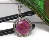 Sterling Silver Pink Sapphire Diamond Pendant, Gemstone Pendant, Pave Diamond Pendant, Natural Sapphire Gemstone Jewelry, Gifts for Her