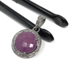 Sterling Silver Pink Sapphire Diamond Pendant, Gemstone Pendant, Pave Diamond Pendant, Natural Sapphire Gemstone Jewelry, Gifts for Her