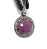 Sterling Silver Pink Sapphire Diamond Pendant, Gemstone Pendant, Pave Diamond Pendant, Natural Sapphire Gemstone Jewelry, Gifts for Her