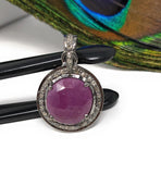 Sterling Silver Pink Sapphire Diamond Pendant, Gemstone Pendant, Pave Diamond Pendant, Natural Sapphire Gemstone Jewelry, Gifts for Her