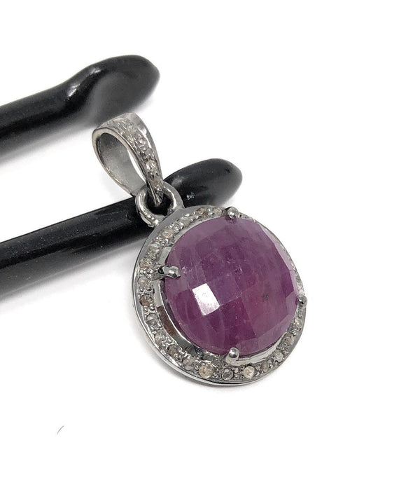 Sterling Silver Pink Sapphire Diamond Pendant, Gemstone Pendant, Pave Diamond Pendant, Natural Sapphire Gemstone Jewelry, Gifts for Her