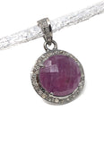 Sterling Silver Pink Sapphire Diamond Pendant, Gemstone Pendant, Pave Diamond Pendant, Natural Sapphire Gemstone Jewelry, Gifts for Her