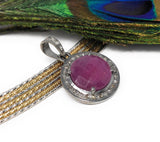 Sterling Silver Pink Sapphire Diamond Pendant, Gemstone Pendant, Pave Diamond Pendant, Natural Sapphire Gemstone Jewelry, Gifts for Her