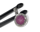 Sterling Silver Pink Sapphire Diamond Pendant, Gemstone Pendant, Pave Diamond Pendant, Natural Sapphire Gemstone Jewelry, Gifts for Her