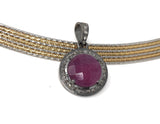 Sterling Silver Pink Sapphire Diamond Pendant, Gemstone Pendant, Pave Diamond Pendant, Natural Sapphire Gemstone Jewelry, Gifts for Her