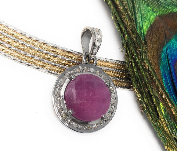 Sterling Silver Pink Sapphire Diamond Pendant, Gemstone Pendant, Pave Diamond Pendant, Natural Sapphire Gemstone Jewelry, Gifts for Her