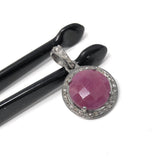 Sterling Silver Pink Sapphire Diamond Pendant, Gemstone Pendant, Pave Diamond Pendant, Natural Sapphire Gemstone Jewelry, Gifts for Her