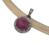 Sterling Silver Pink Sapphire Diamond Pendant, Gemstone Pendant, Pave Diamond Pendant, Natural Sapphire Gemstone Jewelry, Gifts for Her