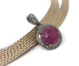 Sterling Silver Pink Sapphire Diamond Pendant, Gemstone Pendant, Pave Diamond Pendant, Natural Sapphire Gemstone Jewelry, Gifts for Her