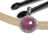 Sterling Silver Pink Sapphire Diamond Pendant, Gemstone Pendant, Pave Diamond Pendant, Natural Sapphire Gemstone Jewelry, Gifts for Her
