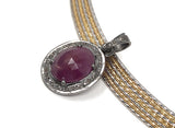 Spiritual Pink Sapphire Gemstone Pendant, Silver Pave Diamond Pendant, Heart Chakra Healing Crystal Jewelry, September Birthstone Jewelry
