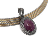 Spiritual Pink Sapphire Gemstone Pendant, Silver Pave Diamond Pendant, Heart Chakra Healing Crystal Jewelry, September Birthstone Jewelry