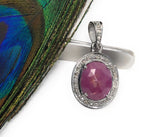 Spiritual Pink Sapphire Gemstone Pendant, Silver Pave Diamond Pendant, Heart Chakra Healing Crystal Jewelry, September Birthstone Jewelry