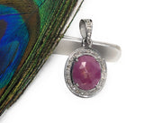 Spiritual Pink Sapphire Gemstone Pendant, Silver Pave Diamond Pendant, Heart Chakra Healing Crystal Jewelry, September Birthstone Jewelry