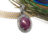 Spiritual Pink Sapphire Gemstone Pendant, Silver Pave Diamond Pendant, Heart Chakra Healing Crystal Jewelry, September Birthstone Jewelry