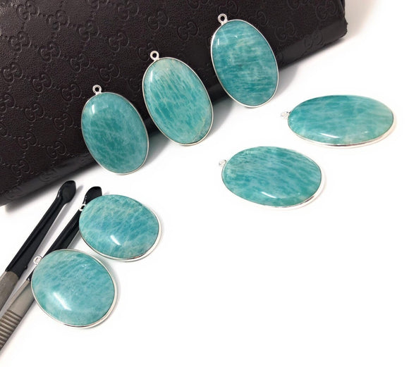 Sterling Silver Amazonite Gemstone Charms, Natural Gemstone Charms Jewelry Supplies for DIY Jewelry Making, Wholesale Large Charms, 1 Pc